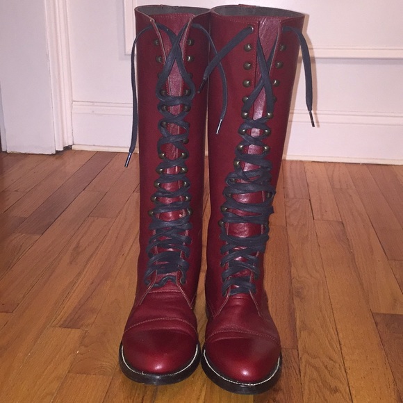red leather lace up boots